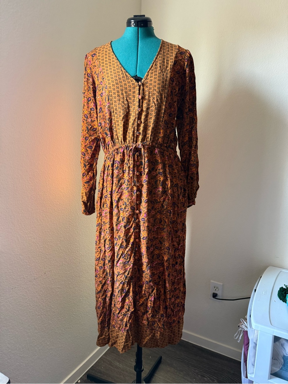 Knox Rose Rust Brown Floral Long Sleeve Maxi Dress